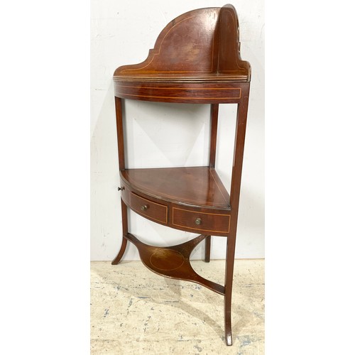 644 - INLAID MAHOGANY CORNER WASHSTAND 100cm TALL