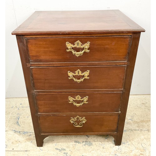 590 - MAHOGANY CHEST OF  4 DRAWERS WITH CARRY HANDLES  WIDTH 57cm , 74cm TALL