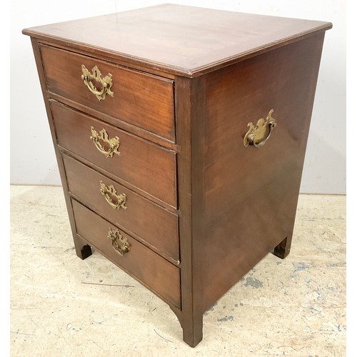 590 - MAHOGANY CHEST OF  4 DRAWERS WITH CARRY HANDLES  WIDTH 57cm , 74cm TALL