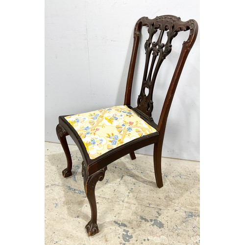 663 - CHIPPENDALE STYLE CHAIR WITH 2 BEDROOM CHAIRS WITH CANE SEATS