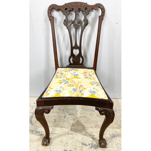 663 - CHIPPENDALE STYLE CHAIR WITH 2 BEDROOM CHAIRS WITH CANE SEATS