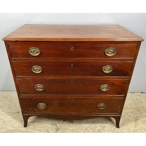 579 - GEORGIAN MAHOGANY CHEST OF FOUR   GRADUATED  LONG DRAWERS ON SPLAYED  FEET WIDTH 98cm