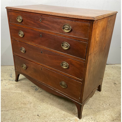 579 - GEORGIAN MAHOGANY CHEST OF FOUR   GRADUATED  LONG DRAWERS ON SPLAYED  FEET WIDTH 98cm