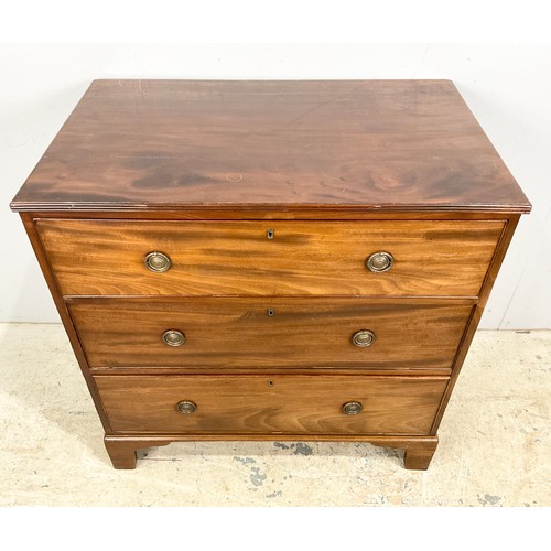 578 - MAHOGANY CHEST OF THREE LONG DRAWERS ON BRACKET FEET WIDTH 92cm