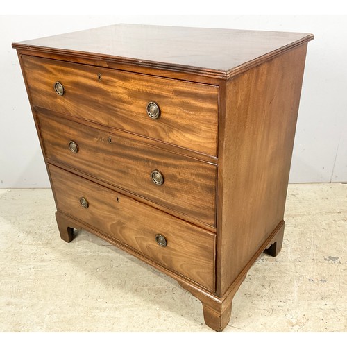 578 - MAHOGANY CHEST OF THREE LONG DRAWERS ON BRACKET FEET WIDTH 92cm