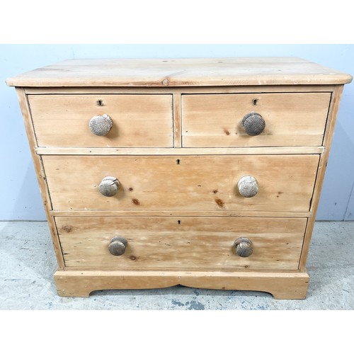 520 - TWO OVER TWO PINE CHEST OF DRAWERS WIDTH 90cm