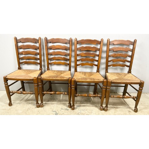 675 - 4 LADDER BACK DINING CHAIRS WITH RUSH SEATS