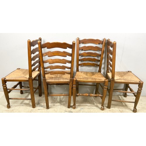 675 - 4 LADDER BACK DINING CHAIRS WITH RUSH SEATS