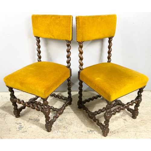 668 - 4 DINING CHAIRS WITH BARLEY TWIST SUPPORTS AND STRETCHERS