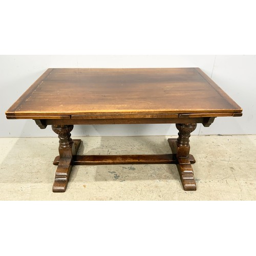 657 - REFECTORY STYLE DRAW LEAF OAK DINING TABLE 208cm x 83cm EXTENDED