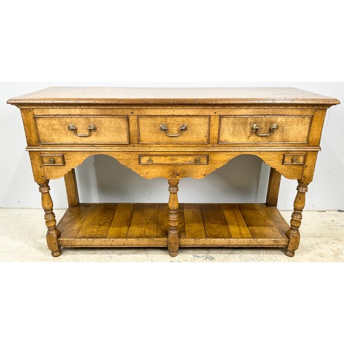 636 - OAK DRESSER BASE WITH POT BOARD  NICE COLOUR WIDTH 139cm