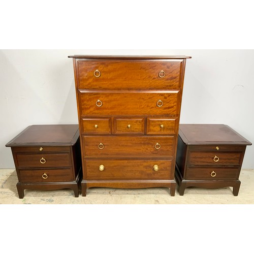 526 - STAG MINSTREL CHEST OF DRAWERS  WIDTH 82cm TOGETHER WITH TWO STAG MINSTREL BEDSIDE CUPBOARDS WIDTH 5... 