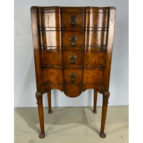 531 - REPRODUCTION WALNUT SERPENTINE FRONT CHEST OF FOUR DRAWERS ON SLENDER LEGS 66cm TALL