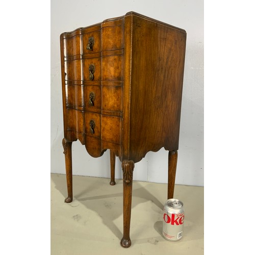 531 - REPRODUCTION WALNUT SERPENTINE FRONT CHEST OF FOUR DRAWERS ON SLENDER LEGS 66cm TALL