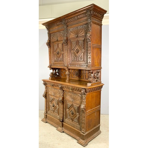 598 - MASSIVE 19TH CENTURY CARVED OAK GOTHIC CABINET WIDTH 150cm , 250cm TALL