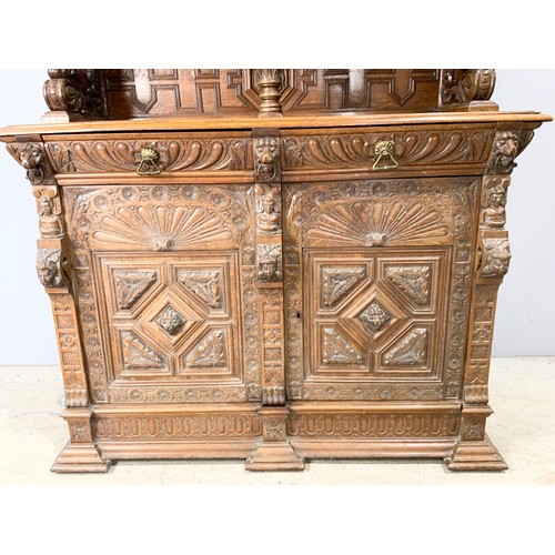 598 - MASSIVE 19TH CENTURY CARVED OAK GOTHIC CABINET WIDTH 150cm , 250cm TALL