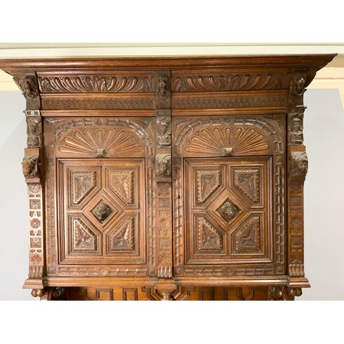 598 - MASSIVE 19TH CENTURY CARVED OAK GOTHIC CABINET WIDTH 150cm , 250cm TALL