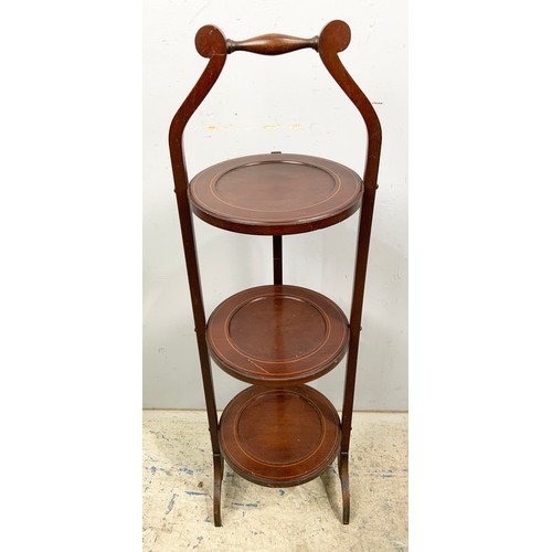 631 - INLAID MAHOGANY FOLDING CAKE STAND 89cm TALL