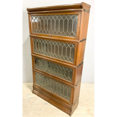 603 - FOUR SECTION GLOBE WERNICKE BOOKCASE WITH LEADED GLASS DOORS 155cm TALL