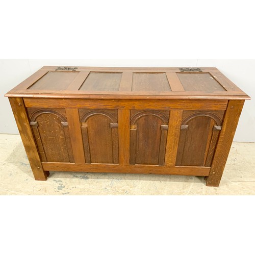 591 - PANELLED OAK  COFFER / BLANKET BOX WIDTH 125cm