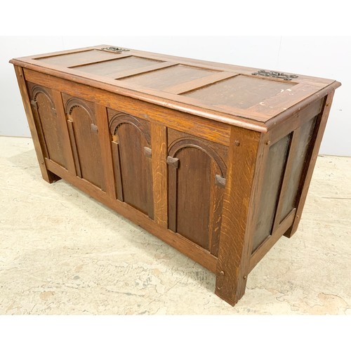 591 - PANELLED OAK  COFFER / BLANKET BOX WIDTH 125cm