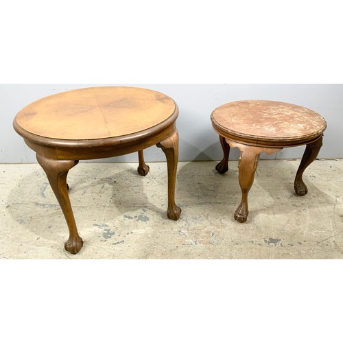 543 - TWO ROUND TOP OCCASIONAL TABLES ON CLAW AND BALL FEET LARGEST 61cm DIAMETER