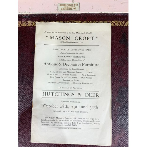 570 - EDW GODFREY GILES & CO SCREEN DESK, IVORINE LABEL, ORIGINAL MASON COURT SALE CATALOGUE PROVENANCE