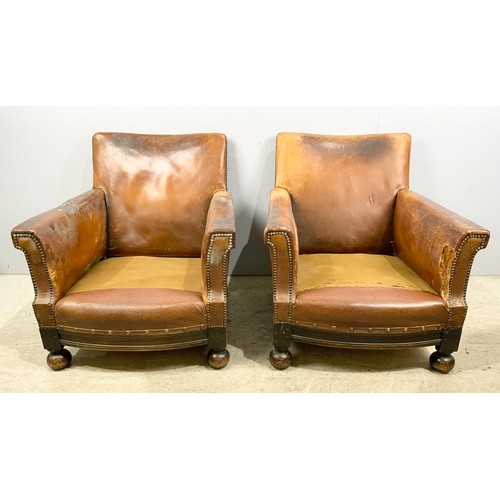 677 - PAIR OF LEATHER CLUB TYPE CHAIRS