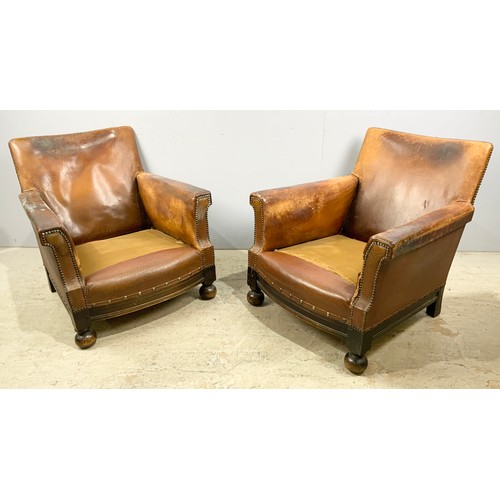 677 - PAIR OF LEATHER CLUB TYPE CHAIRS