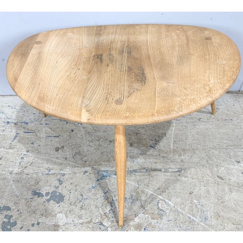 556 - ERCOL BLONDE PEBBLE SHAPED OCCASIONAL TABLE SANDED DOWN 65cm x 44cm