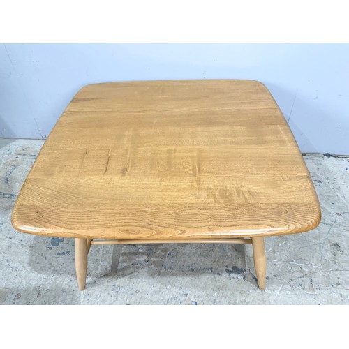 594 - ERCOL BLONDE SQUARE TOP COFFEE  TABLE WITH MAGAZINE RACK 75cm x 75cm