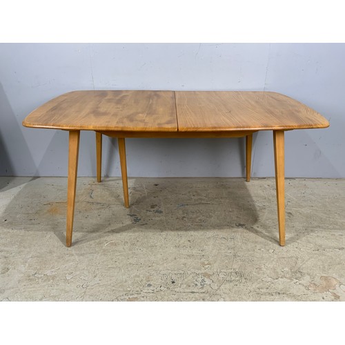 547 - ERCOL BLONDE EXTENDING RECTANGULAR DINING TABLE 225cm x 90cm EXTENDED