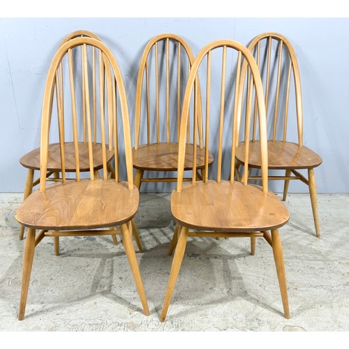 548 - SET OF ERCOL BLONDE QUAKER MODEL CHAIRS COMPRISING FIVE PLUS A CARVER