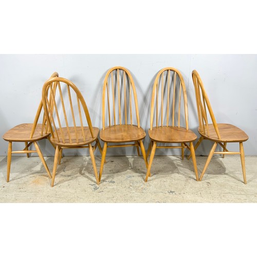 548 - SET OF ERCOL BLONDE QUAKER MODEL CHAIRS COMPRISING FIVE PLUS A CARVER