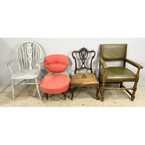 516 - NURSING CHAIR, ONE OTHER AND A DINING CHAIR &  A PAINTED  WHEELBACK ARMCHAIR