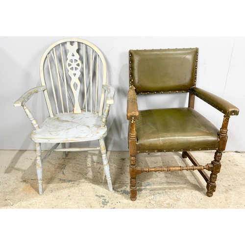 516 - NURSING CHAIR, ONE OTHER AND A DINING CHAIR &  A PAINTED  WHEELBACK ARMCHAIR