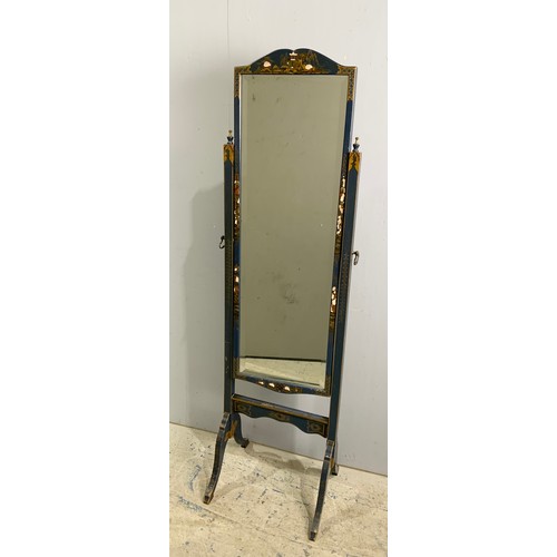 640 - CHINOISERIE LACQUERED CHEVAL MIRROR 156cm TALL