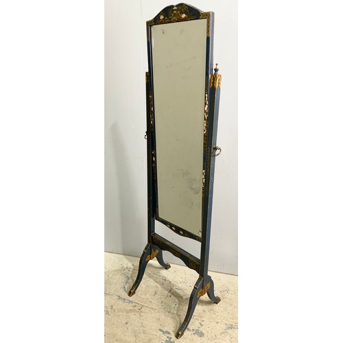 640 - CHINOISERIE LACQUERED CHEVAL MIRROR 156cm TALL