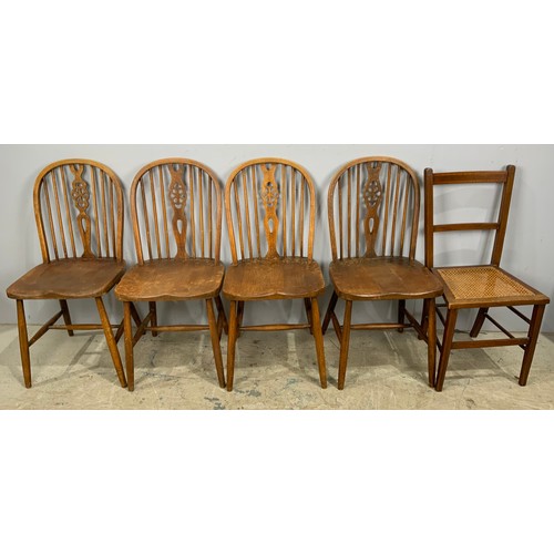 538 - 4 WHEELBACK CHAIRS & A MAHOGANY CANE SEATED CHAIR