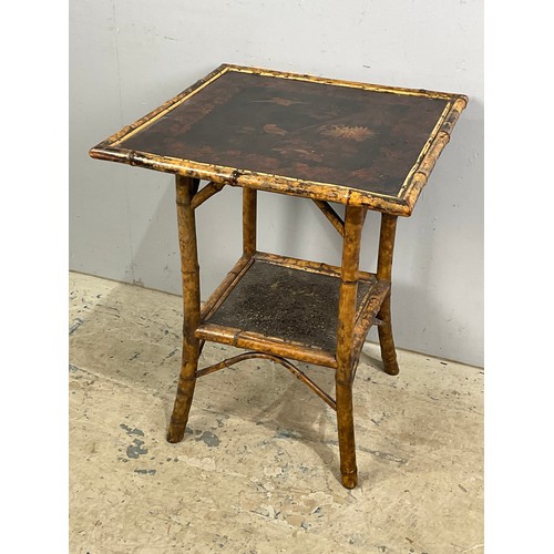 651 - A LATE 19TH CENTURY AESTHETIC MOVEMENT CHINOISERIE BAMBOO TABLE 58cm x 58cm . 72cm TALL