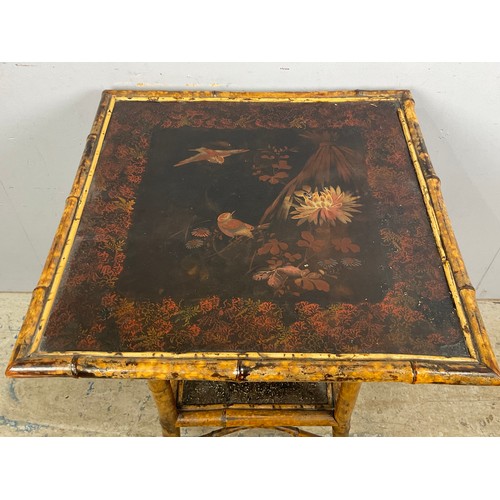 651 - A LATE 19TH CENTURY AESTHETIC MOVEMENT CHINOISERIE BAMBOO TABLE 58cm x 58cm . 72cm TALL