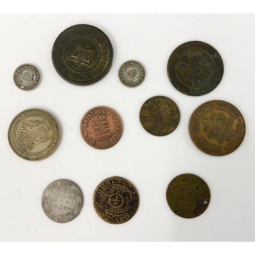 413 - MISC. TOKENS INC. POSSIBLY 16TH CENTURY JETON MARKED WITH LION OF ST.MARK AND ORB, GAMING TOKENS, MI... 