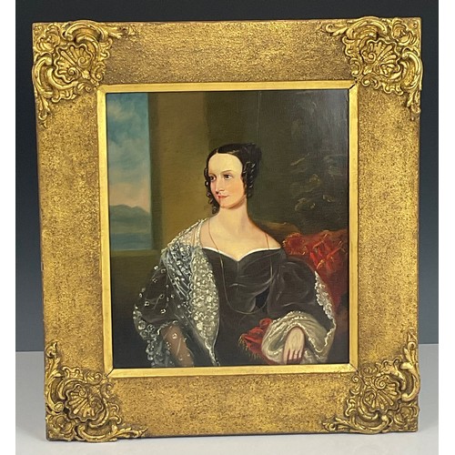 15 - GOOD QUALITY OIL ON PANEL DEPICTING LADY IN PERIOD COSTUME, GEORGE JACK LABEL VERSO, APPROX. 30 X 35... 