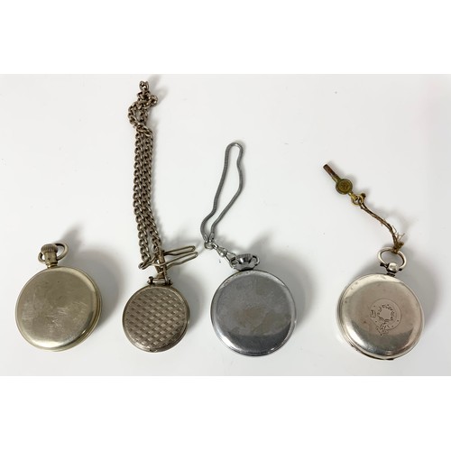 430 - SILVER CASED KENDAL & DENT POCKET WATCH, INGERSOLL POCKET WATCH, ONE OTHER AND A STOPWATCH