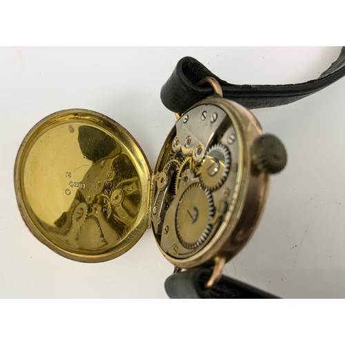 455 - 9ct GOLD CASED ENAMELLED DIAL WRIST WATCH