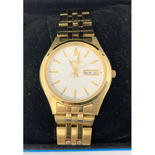 442 - GENTS GOLD PLATED SEIKO WRIST WATCH WITH BOX AND PAPERS, APPEARS AS NEW TOGETHER WITH VARIOUS OTHER ... 