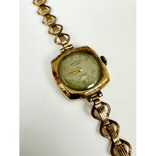 450 - LADIES VINTAGE 9CT GOLD WRIST WATCH ON 9CT GOLD STRAP, APPROX. 14.3g gross