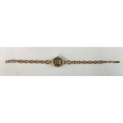 448 - LADIES 9CT GOLD ROTARY VINTAGE COCKTAIL WATCH, 9CT STRAP, APPROX. 13g gross