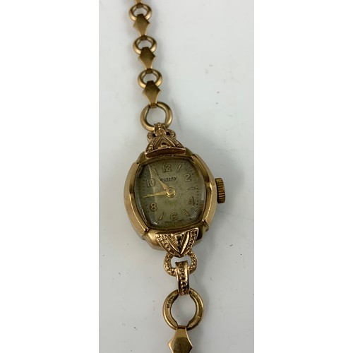 448 - LADIES 9CT GOLD ROTARY VINTAGE COCKTAIL WATCH, 9CT STRAP, APPROX. 13g gross