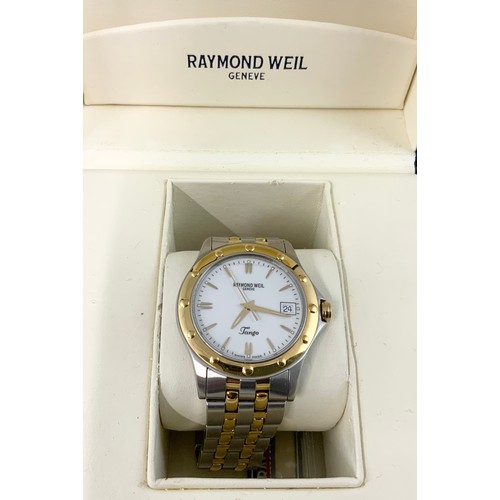 459 - A RAYMOND WEIL TANGO WATCH, FEATURING A SWISS MADE QUARTZ MOVEMENT IN A BI-COLOUR CASE AND MATCHING ... 